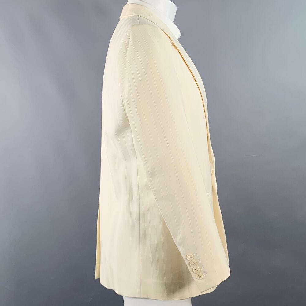 SAINT LAURENT Size 40 Regular Cream White Stripe Wool Peak Lapel Sport Coat - Picture 4 of 11